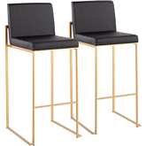 Fuji High Back 31" Bar Stool in Black Leatherette & Gold Steel (Set of 2)